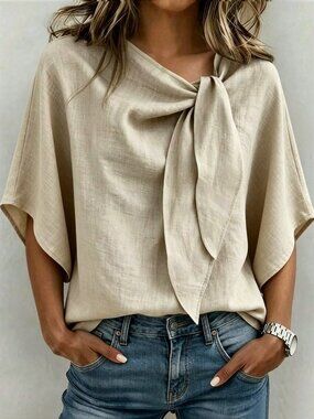 Apricot Casual Women's Loose Tie V-Neck Raglan Sleeve Top